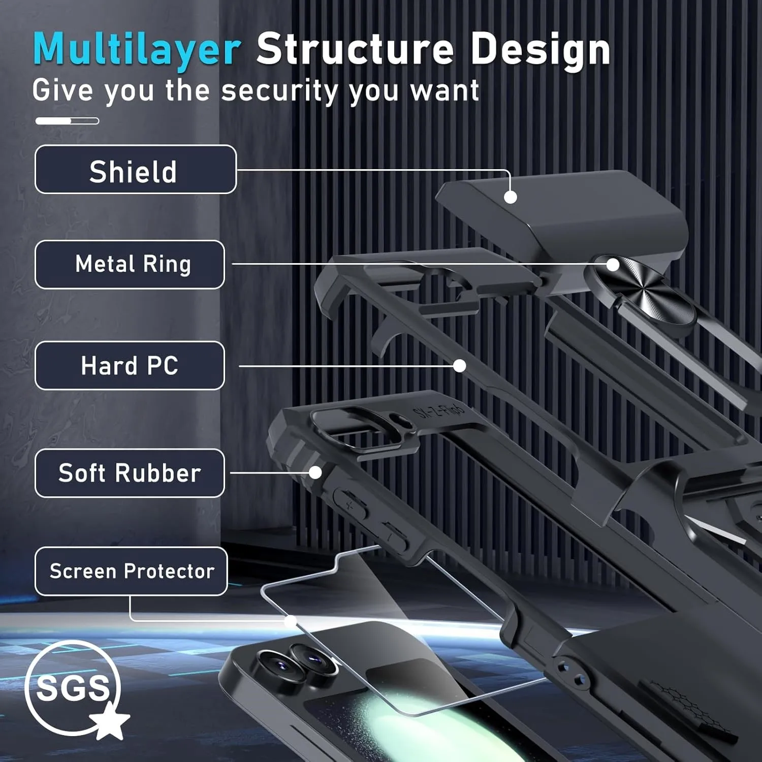 Etui do Samsung Galaxy Z Flip 7 5G Z Flip 6 Wojskowe, odporne na wstrząsy, wytrzymałe, ochronne pancerne etui z magnetyczną podpórką i pierścieniem — zdjęcie produktu 6