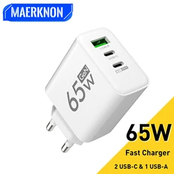 GaN-USB Tipo C Carregador de Parede, Carregamento Rápido 3.0, 65W, PD, Carregamento Rápido, UE, Plug EUA, Adaptador de Energia, iPhone, Xiaomi, Samsung