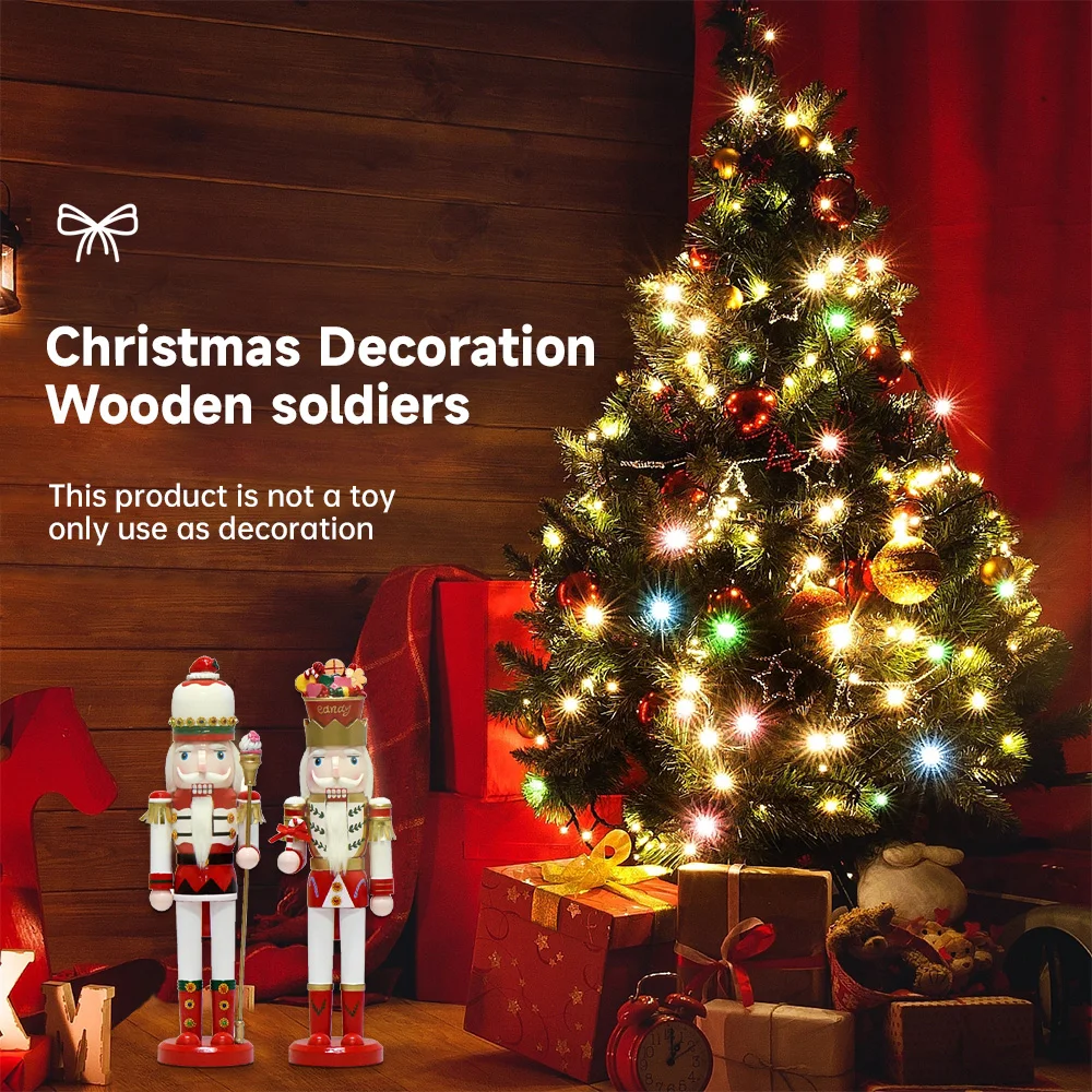38CM Nutcracker Soldier Puppet Candy Series Wooden Nutcracker Statue Handicraft Doll Toy Christmas New Year Gift Home Decoration
