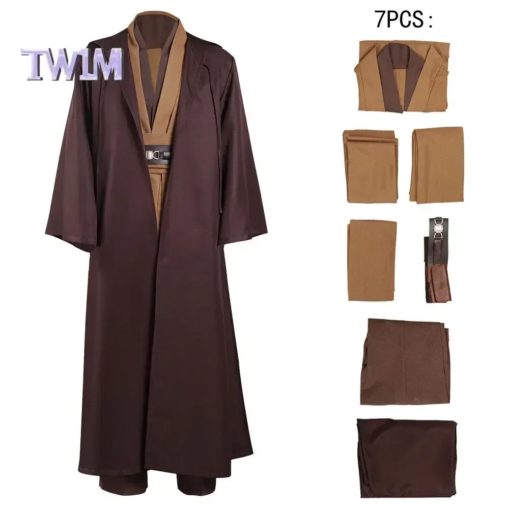 New Jedi Knight Obi Wan Kenobi Men's Cosplay Costume Robe Adult Male Belt and Boots Hooded Suit Halloween Carnival Party Show