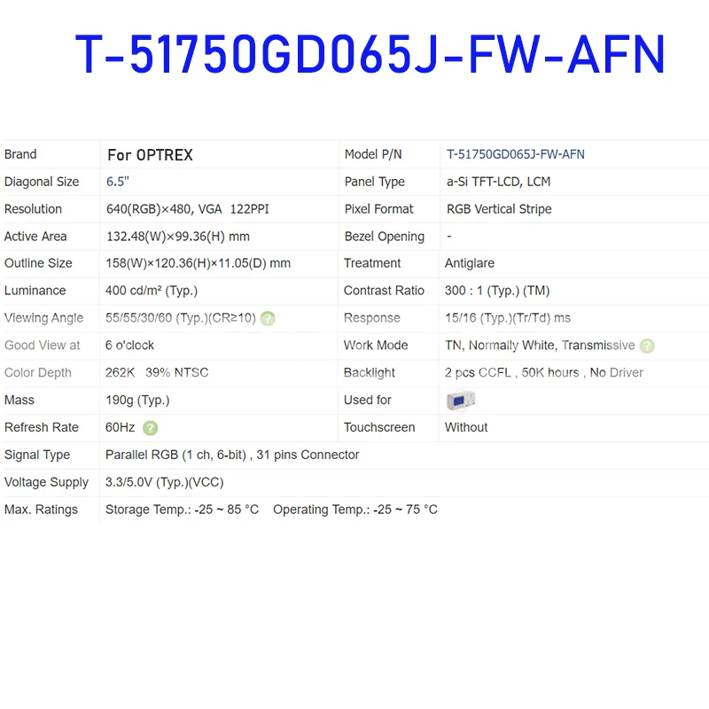 Imagem -03 - Painel de Tela Lcd Original para Optrex T51750gd065j-fw-afn 6.5 Novo e Transporte Rápido 100 Testado