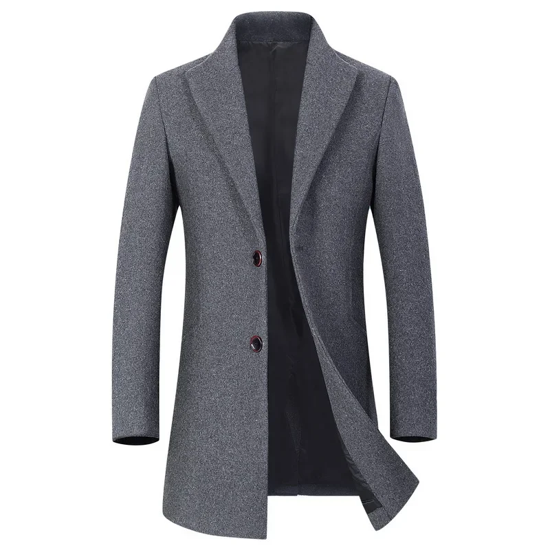 Fall Winter Simple Fashion Men's Coats Brand Commute Casual Mid Long Coat for Men Suit Collar Gray Woolen Coat Warm Windbreaker