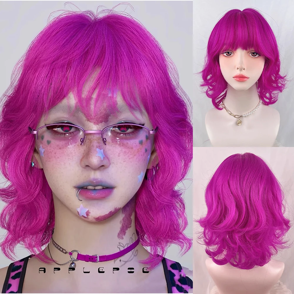 women-short-wavy-rose-red-synthetic-wigs-with-bangs-fluffy-lolita-cosplay-heat-resistant-wig-for-daily-party