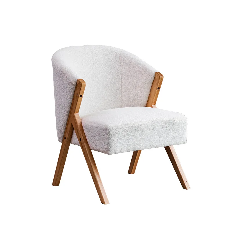 

Chair lamb wool single sofa, living room leisure chair, light luxury solid wood leisure balcony reclining back chair