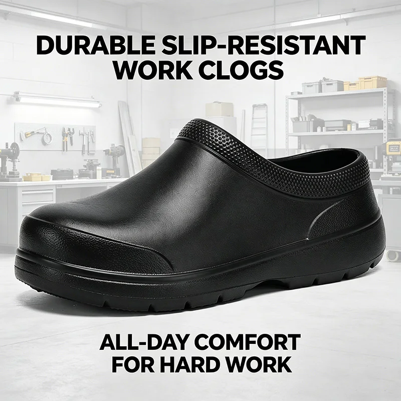 Men's Work Shos Water-proof Anti Slip Oil Resistant Chef Shoes Ultra Light EVA Clogs Women Soft Sole Garden Shoes Kitchen Hotel