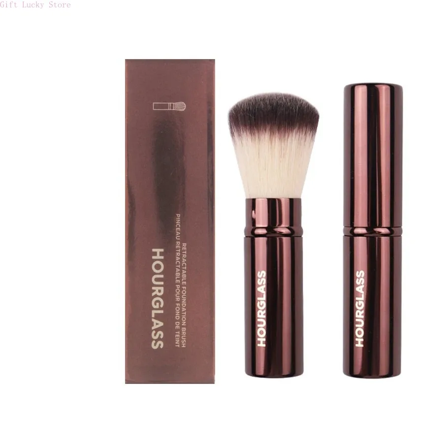 Brochas de maquillaje de reloj de arena, mango de metal, base, colorete, brocha de maquillaje, corrector de contorno en polvo, bronceador de alta gama con caja, 1 ud.