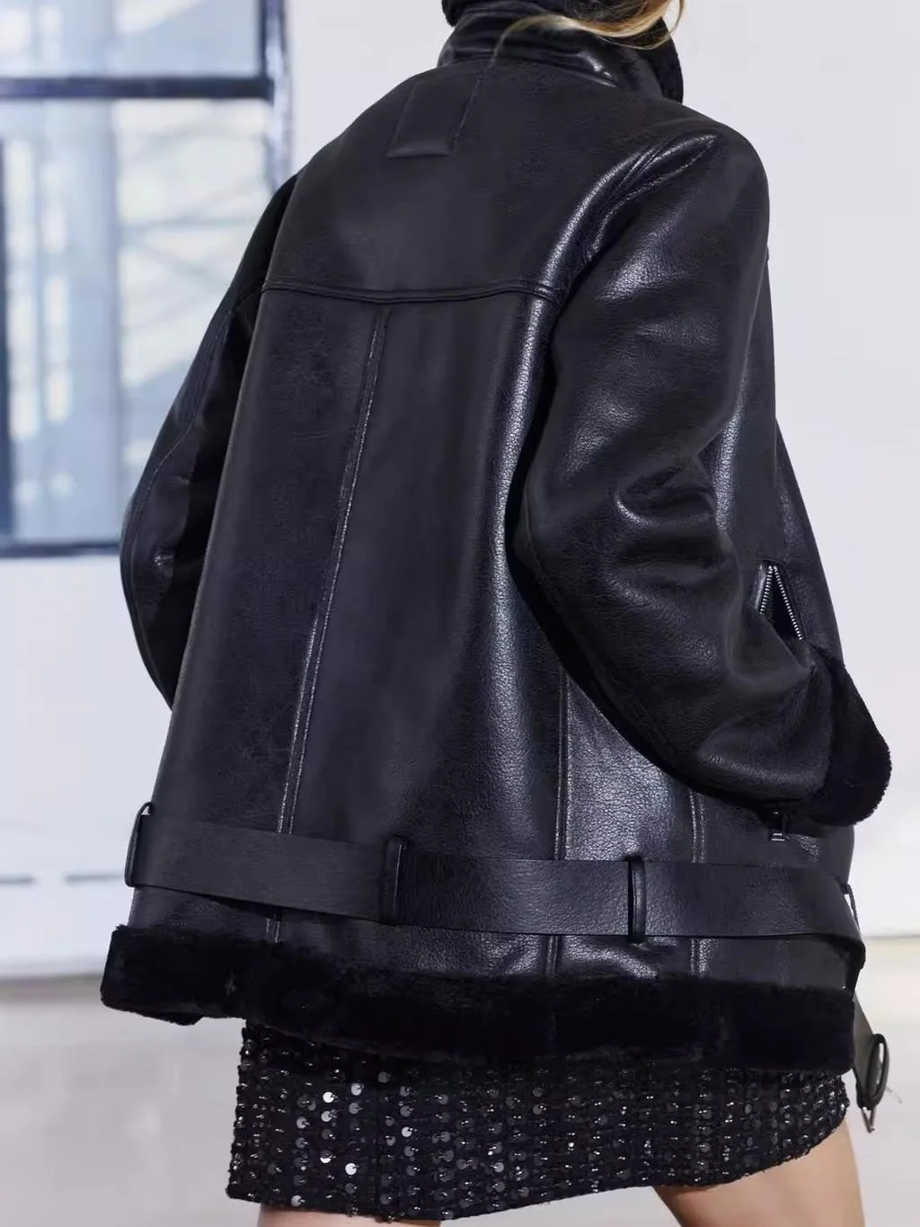 معطف دراجة نارية مزدوج الجوانب Sle Thiened طويل Sve Jaet معطف نسائي شتوي ملابس خارجية من ألياف البوليستر بسحاب للإغلاق