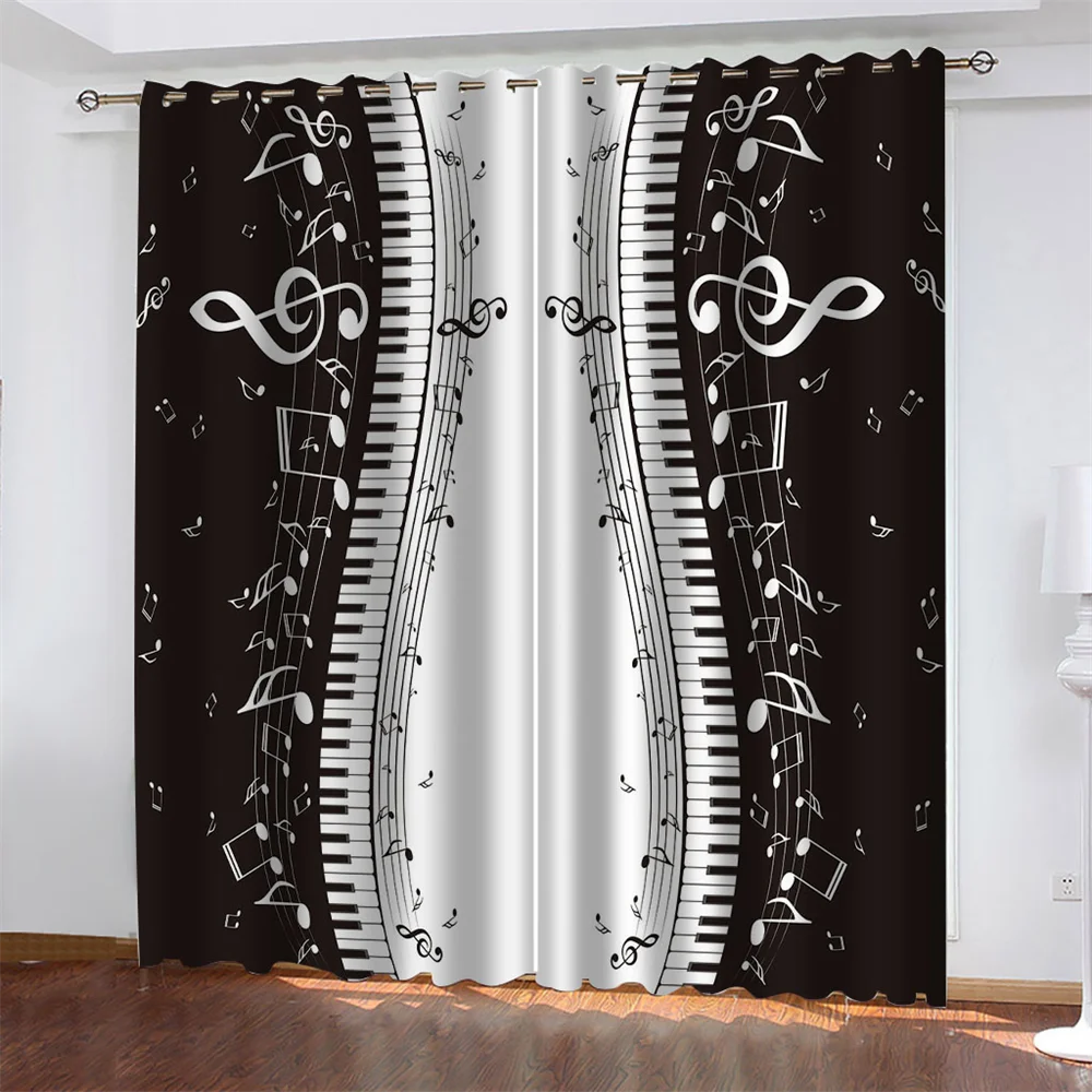 

Music symbol printed curtain living room bedroom light transmittance 90 grams polyester fiber material curtain fabric two panels