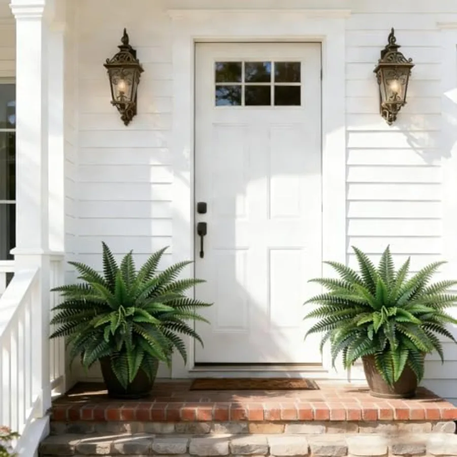 

Artificial Boston Fern Large Plants for Outdoors and Indoors, 2 Packs 45in Fake Ferns with 55 Fronds, Realistc Faux Greenery Id
