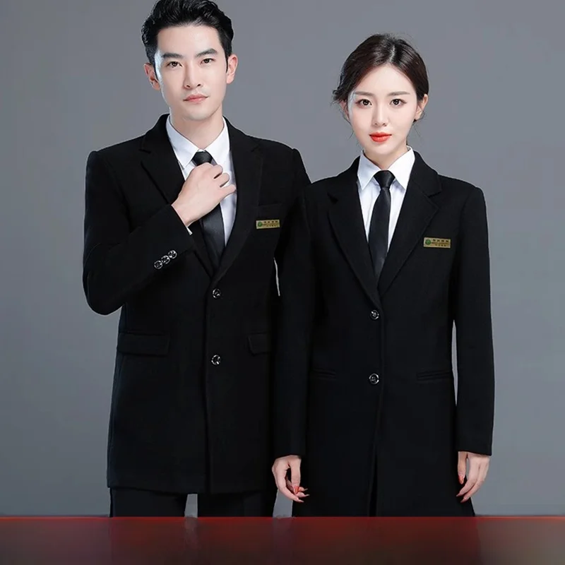 

Autumn Winter Woolen Coat Fem Work orm Long Sve Single Button Closure Stand Length Suit Sle Bla Coat