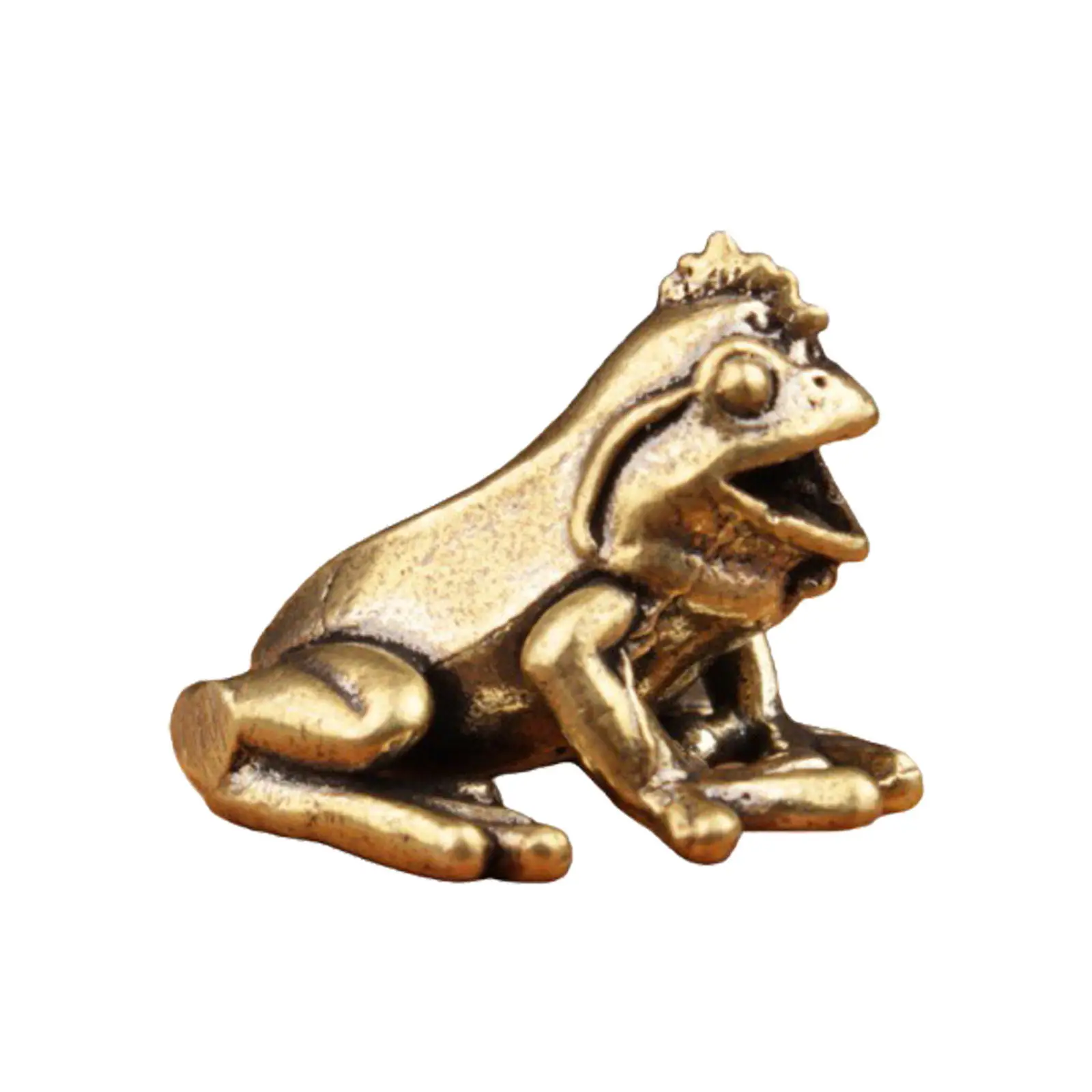 Brass Frog Statue Miniature Animal Decoration for Desk Bookshelf Indoor Space Elevating Artistic Vintage Style Home Office Decor