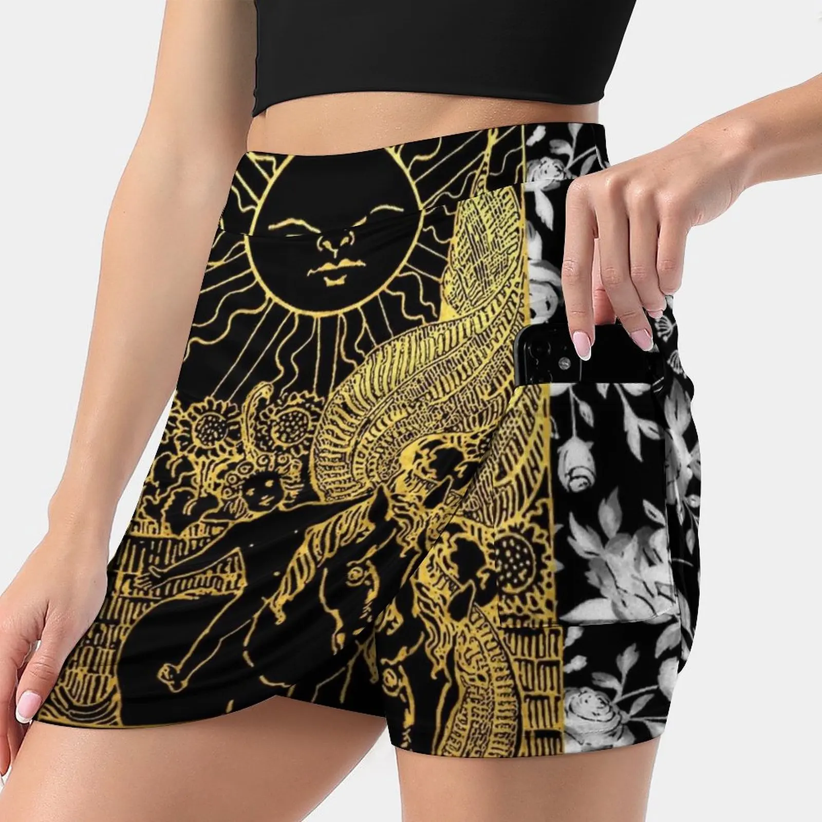 Floral Tarot Print-The Sun Women's skirt Sport Skort Skirt With Pocket Fashion Korean Style Skirt 4Xl Skirts Tarot Tarot Tarot