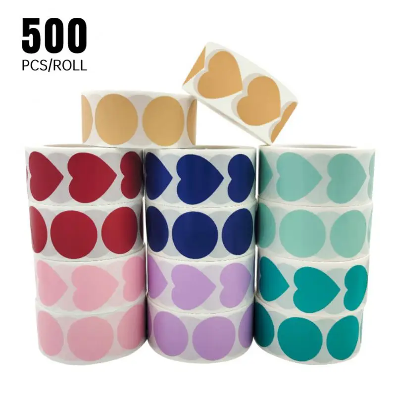 Autocollant en forme de coeur d'amour pour scrapbooking artisanal, sceau attro, emballage cadeau de fête d'anniversaire, autocollant de papeterie mignon, 500 pièces par rouleau