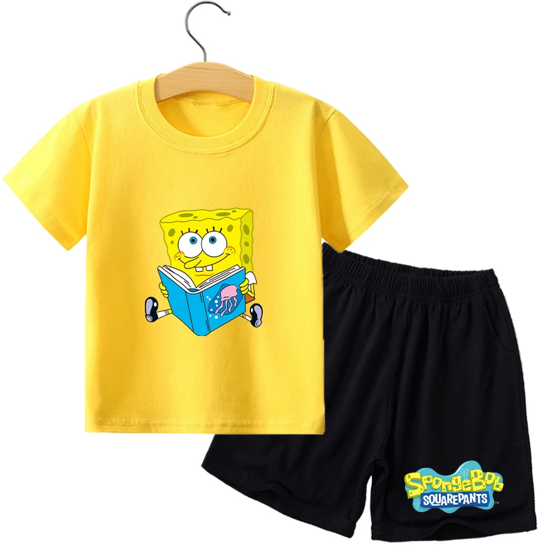 SpongeBob SquarePants Outdoor Sports Clothing Set Anime Movie Cartoon Print for Kid Baby Home Pajamas T-Shirt Shorts Summer Gift