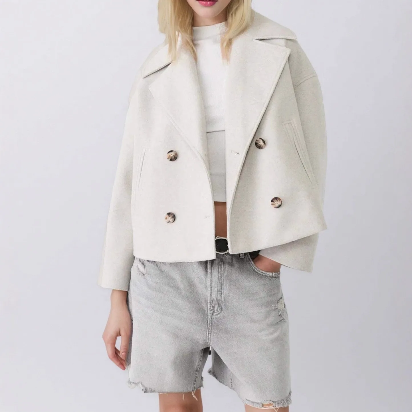 Turn Down Collar Notched Lapel Coat Regular Length Graceful Commuter with Regular Fit Elegant Winter Button Detail Women Jacket