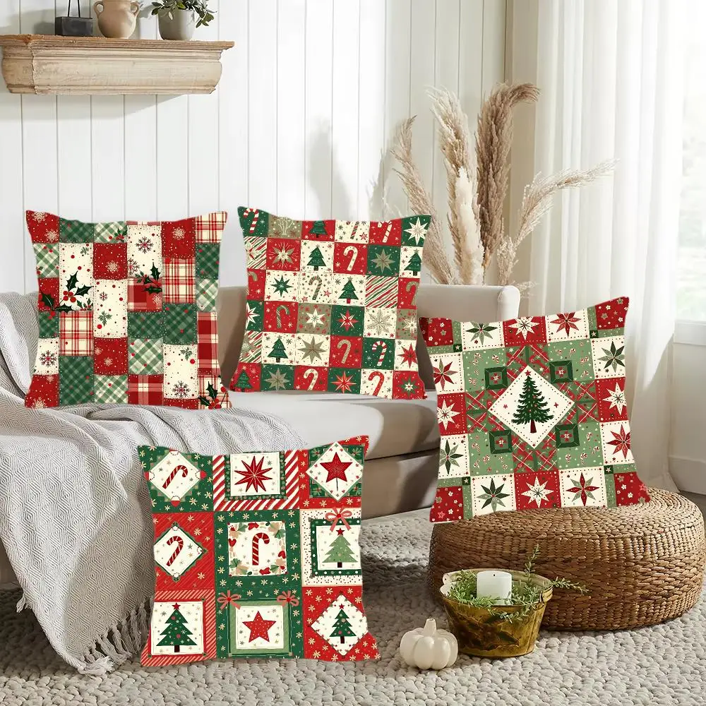 Christmas checkered pattern Cushion Cover Luxury Soft Plush Pillowcase Double Side Cushion Cover Cozy Home Decor Unique Gifts