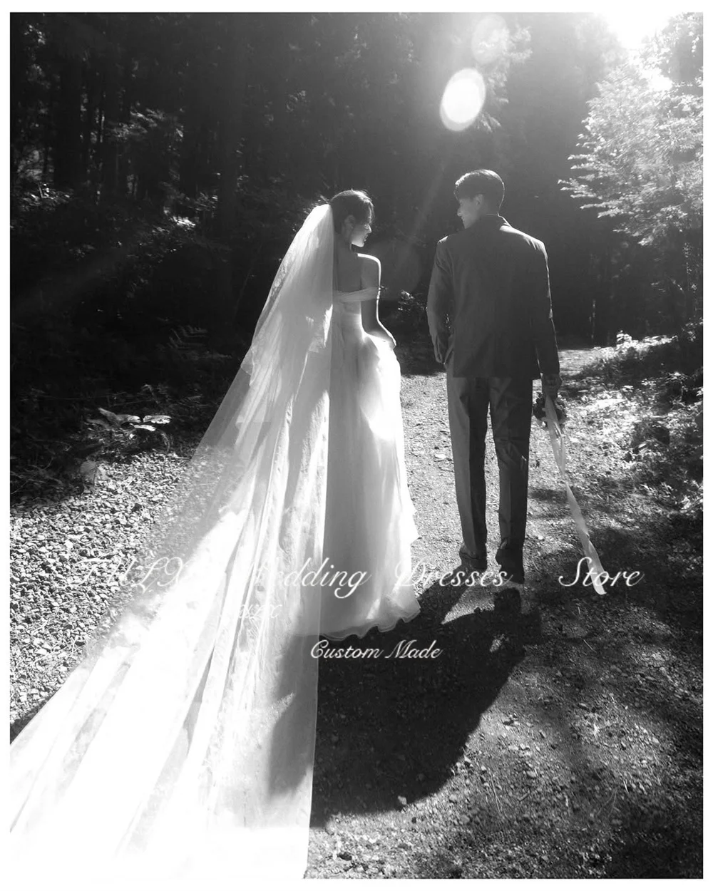 TULX Elfenbeinfarbenes Organza-Hochzeitskleid то Seznica Emma Korea Fotoshooting, trägerlos, schulterfrei, A-Linie, lange Brautkleider, Korsett, individuell gestaltet