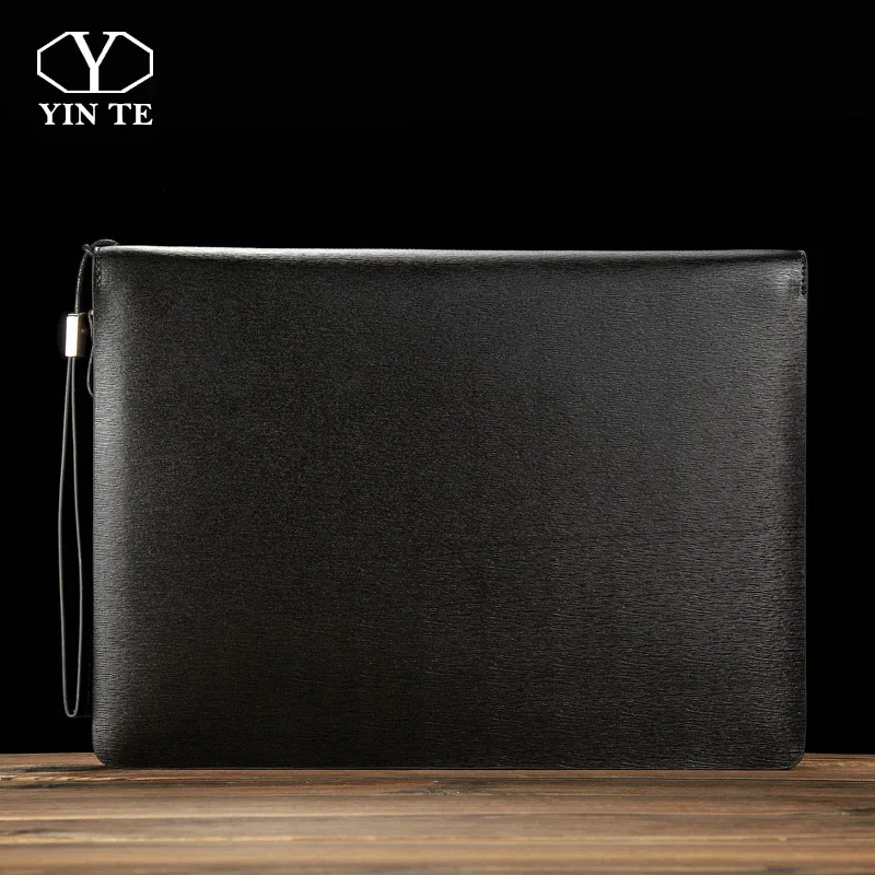 YINTE Clutch Bag Men Leather Document Bag A4 File Folder Bags Male Clutch Card Holder Multi Pocket Bussiness Document Portfolio