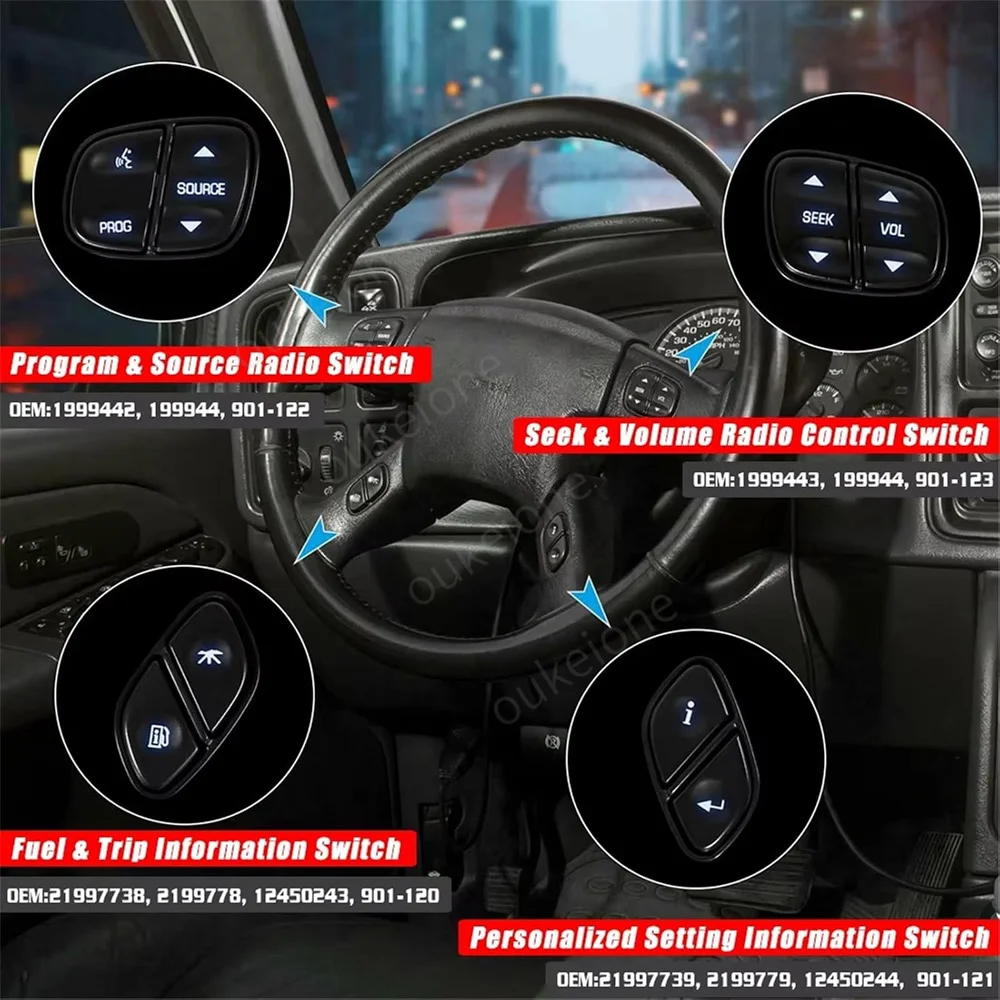Steering Wheel Radio Source Switch Button with White LED Light for GMC Yukon Hummer H2 Chevrolet Avalanche Silverado Tahoe