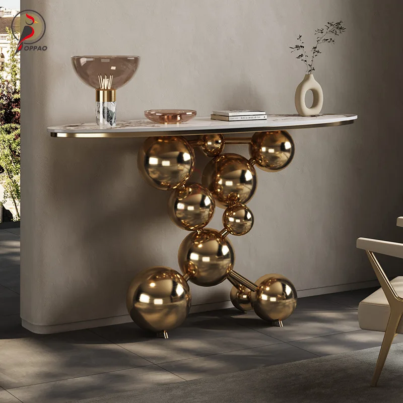 LH rock slab entrance table light luxury home end view table high-grade spherical stainless steel