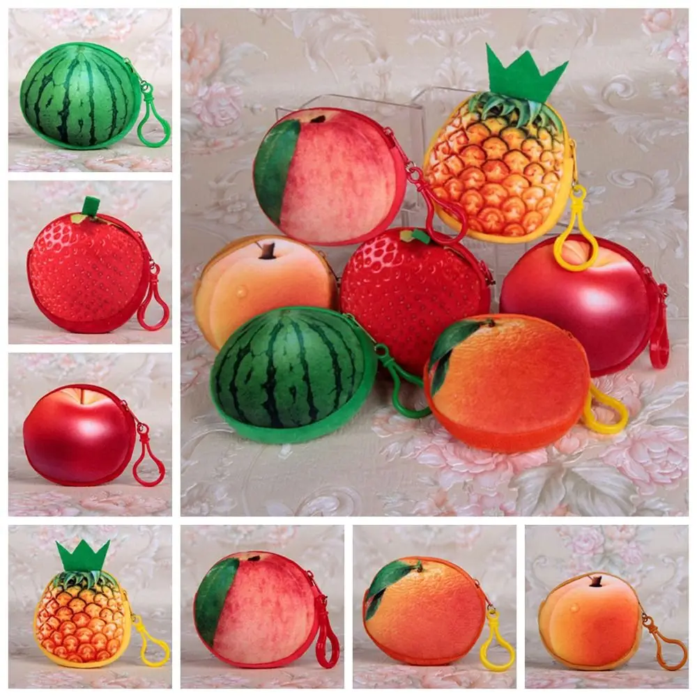 Mini Watermelon Fruit Coin Purse Peach Huangtao Strawberry Card Holder Wallet Multi-function Plush Wallet Female/Kids