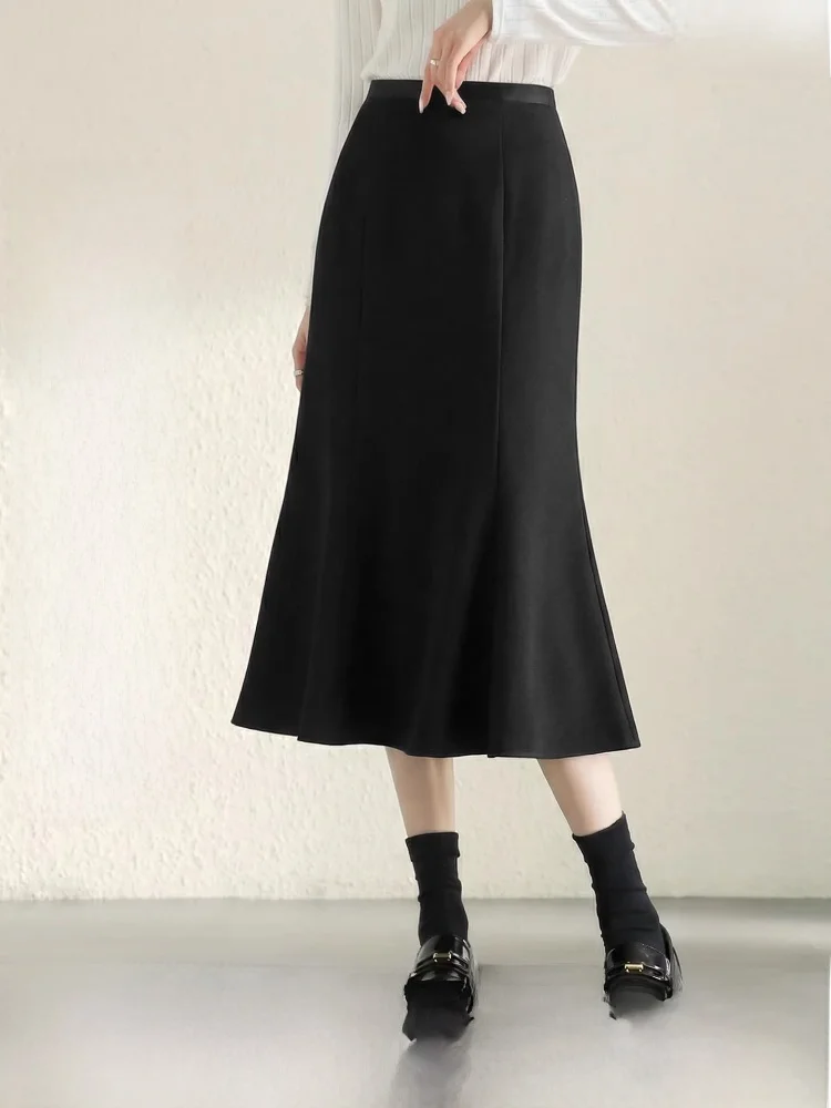 

Женская зимняя теплая шерстяная юбка-рыбка средней длины с подкладкой Bla Fce, стройнящая, удобная для повседневной носки, простой дизайн