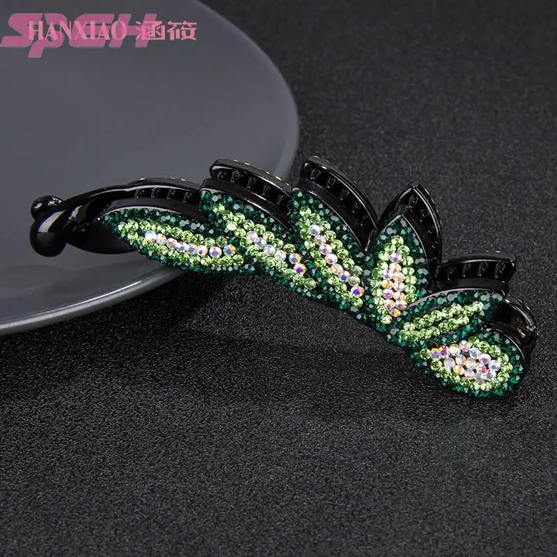 Horsetail clip vertical clip Rhinestone leaf hair ornament Korean temperament banana clip anti-skid vertical clip diamond figure