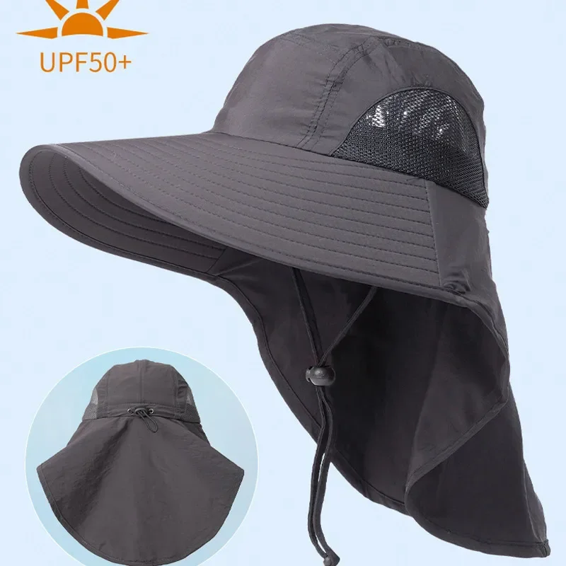 

Summer Big Brim Sunscreen Hat Anti-UV Outdoor Worker Full Face Cover Neck Protection Fisherman Hat For Men Women Sunshade Visors
