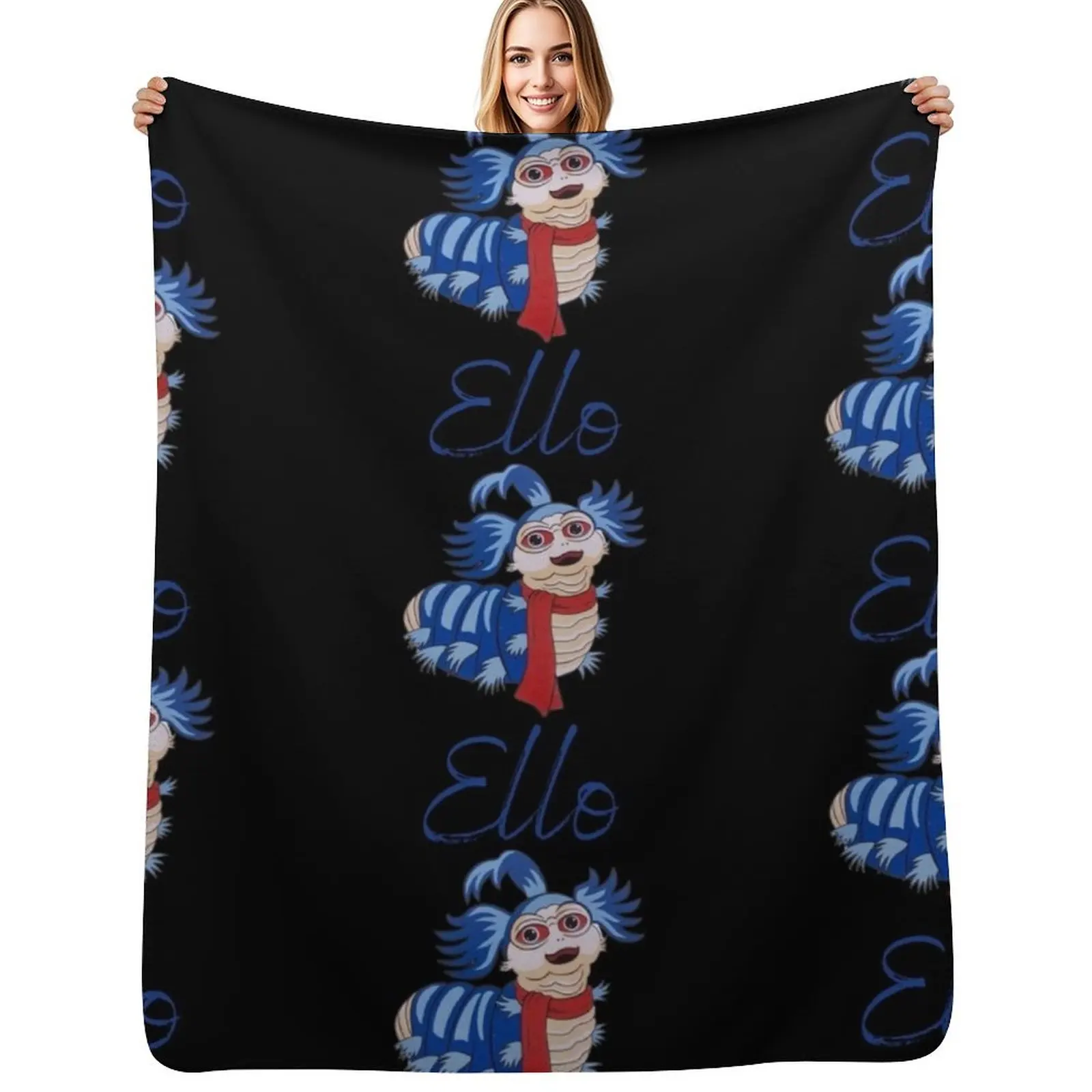 Ello from the Labyrinth Worm en azul y negro, manta acolchada, regalo de cumpleaños para él y ella