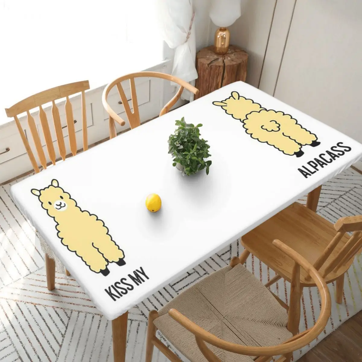 

Kiss My Alpacass Funny Alpaca Llama Custom Rectangular Tablecloth Oilproof Table Cover for Dining Events Table Cloth