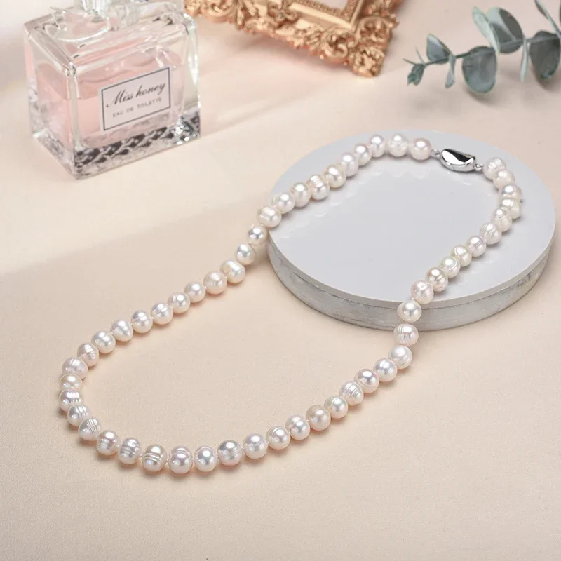 New Hot Real White Freshwater Cultured Pearl Necklaces for Women Girl Gift, 925 Sterling Silver Women's Baroque Pearl Necklace