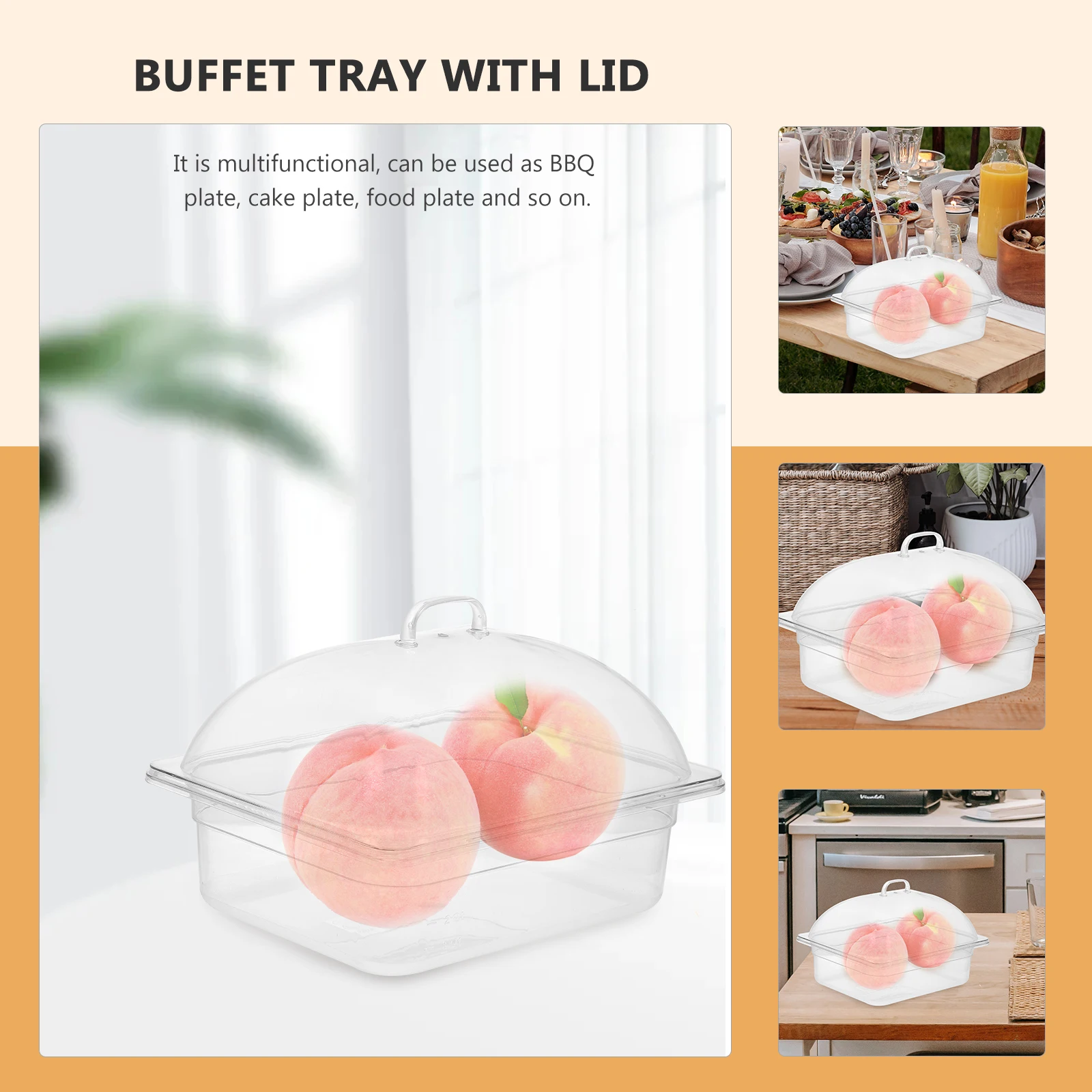 

1 Set Of Hotel Buffet Pc Transparent Multifunctional Food Serving Tray For Storage Holder Fresh Keeping Plate