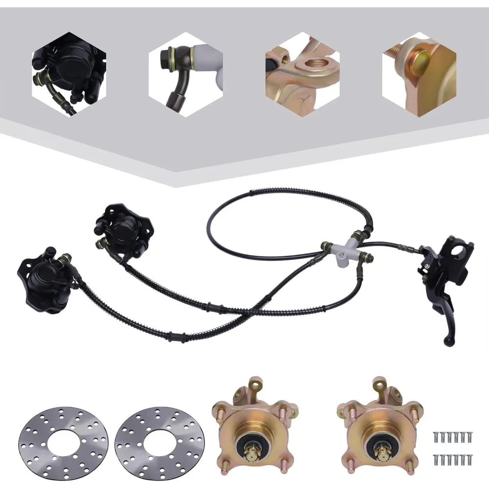 125-250cc ATV Front Steering Knuckle Kit-High-Strength Steel,2 Spindles+2 Disc Rotors+1 Caliper,Durable for Off-Road&Direct Fit