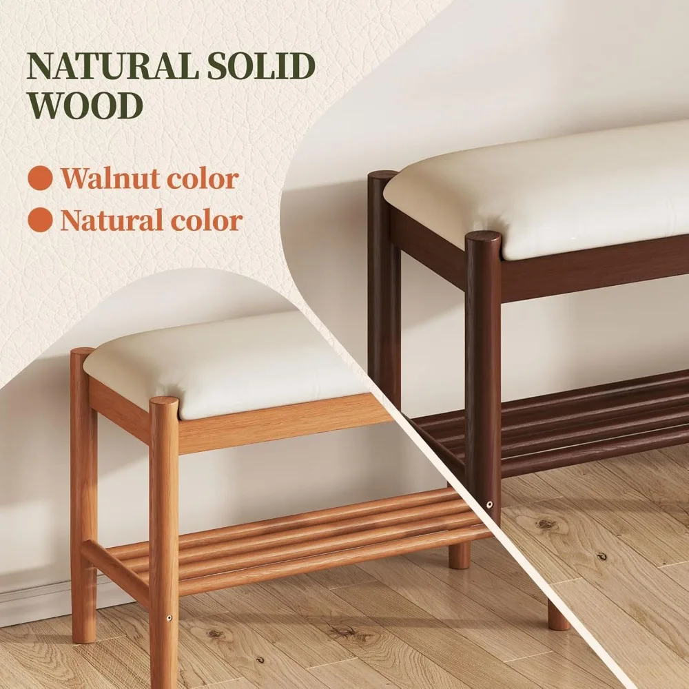 مقعد تخزين الأحذية من خشب الجوز مع وسادة للباب الأمامي، 31.5 بوصة