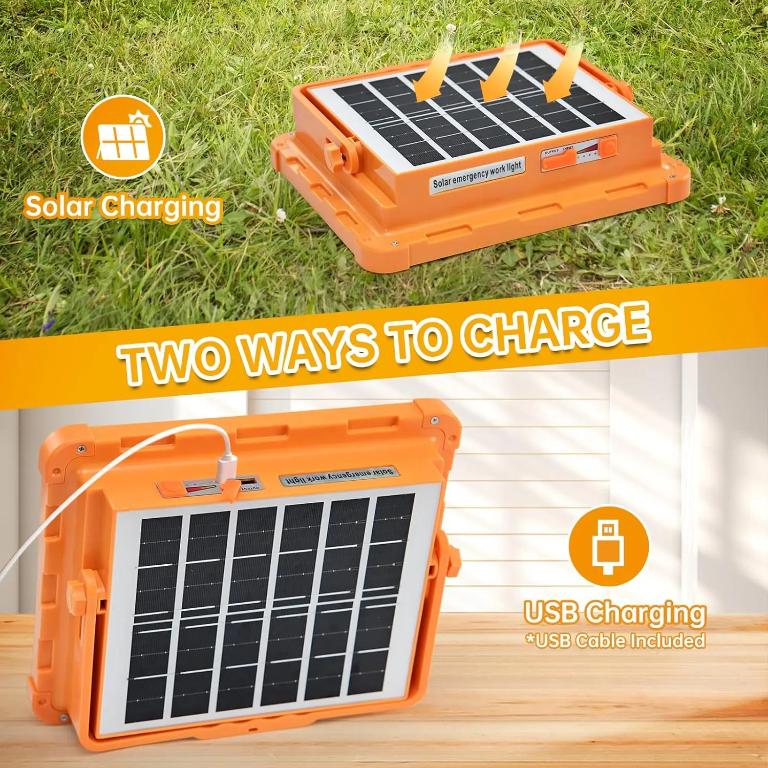 Portable Solar Rechargeable Work Light - 4 Modes Waterproof LED Flood Light for Camping, Fishing, Car Repair, Emergency Use