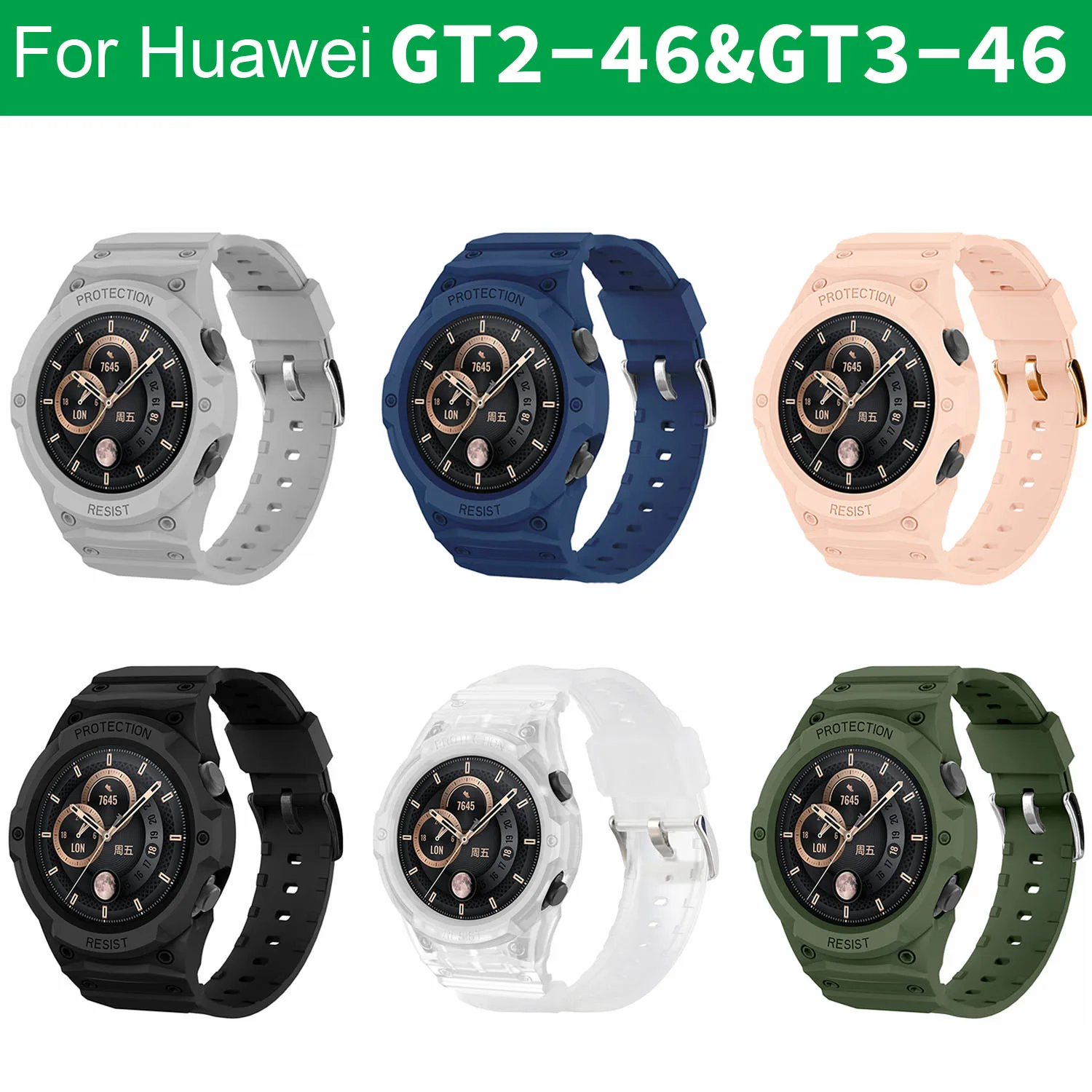 Shockproof Watch Case For Huawei Watch GT3 46MM Band Soft Silicone Wristband Bracelet Cover For Huawei Watch GT2 46MM Strap