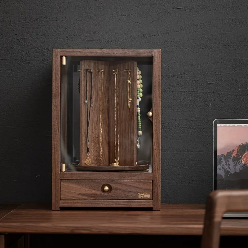 Solid Wood Jewelry Box Rotatable Multifunctional Jewelry Box Large Capacity Necklace Organizer Cases Luxury Retro Ring Cases