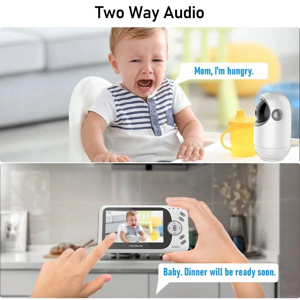 Baby Monitor Vídeo sem fio com controle remoto, 2 Way Intercom, Night Vision, Vigilância de Segurança, Pan and Tilt Camera, 2.4G, 4,3 em