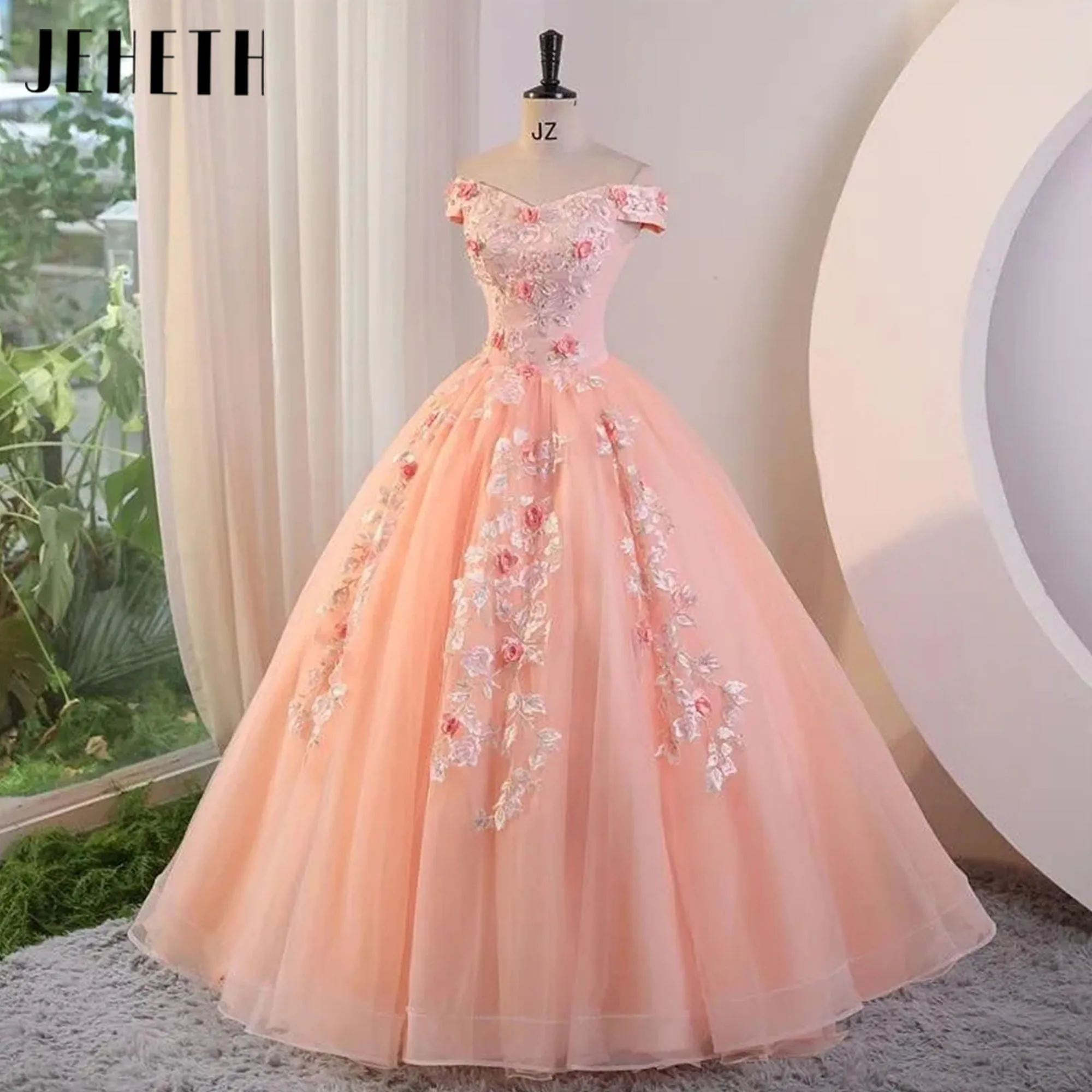 

Изысканные 3D-платья с цветами для выпускного бала, розовые бальные платья с аппликациями, индивидуальные выпускные платья, кружевные вечерние платья, Vestidos De 15 Anos Изысканные 3D-цветы Платья для квинсеанеры Балн