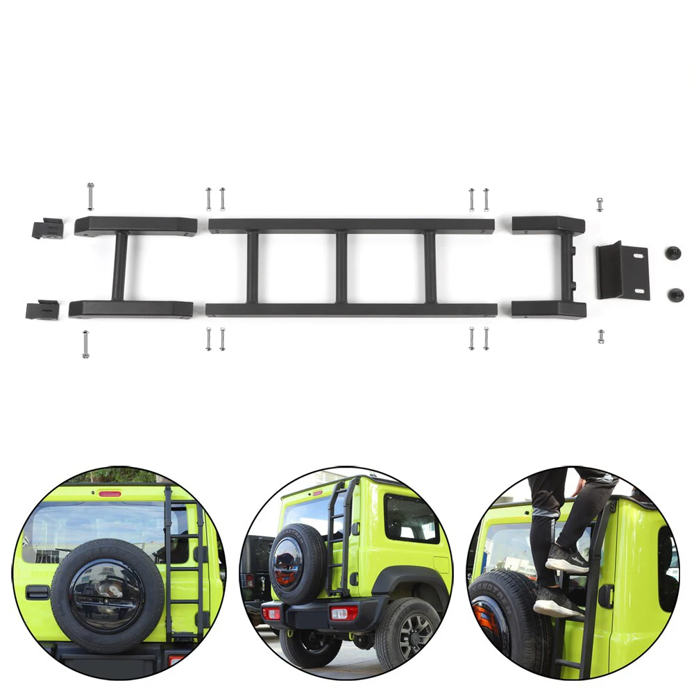 Areyourshop Aluminum Car Rear Tail Door Tailgate Ladder Climbing for Suzuki Jimny 2019 2020 2021 2022 BLK