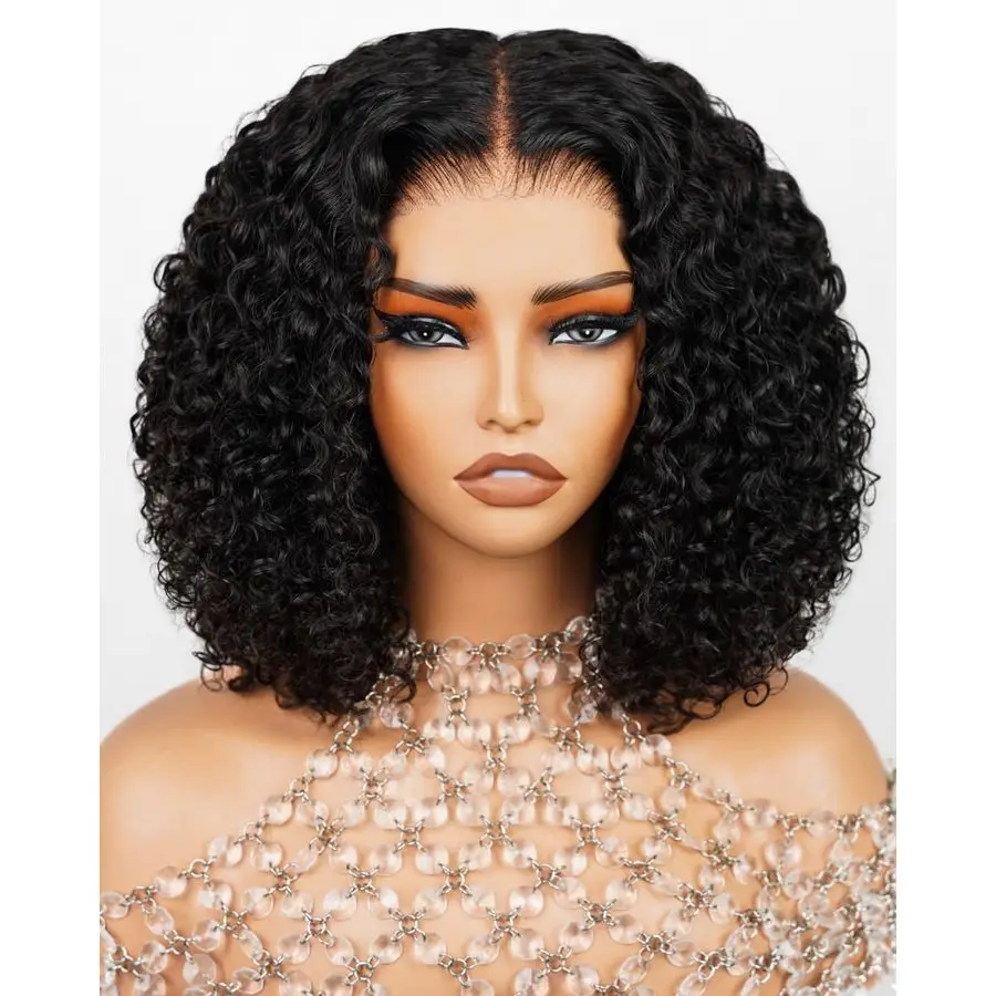 

5x6 Wear and Go Glueless Wigs Human Hair 210 Density Deep Curly Bob Wig Lace Front Wig PreCut Lace Wigs Pre Bleached Tiny Knots