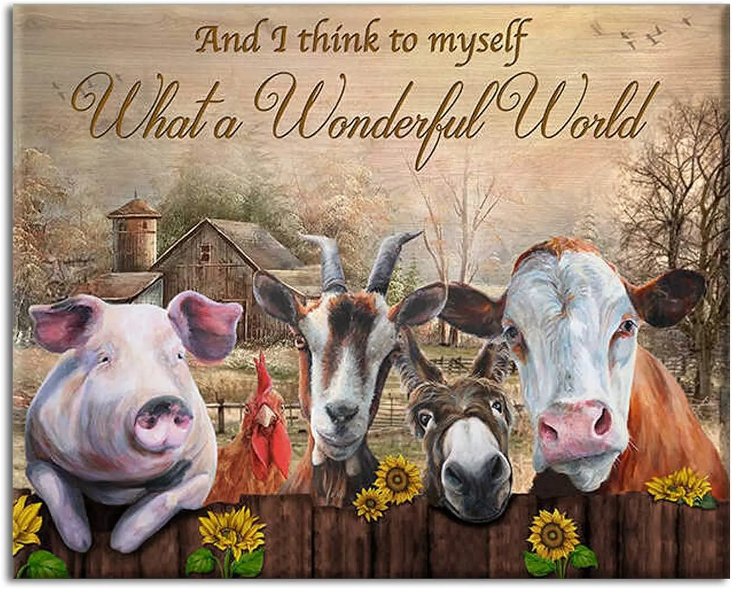 and I Think to My Self Farm Tin Sign, Farmhouse Animals, Farm Cow Tin Tin Sign Vintage Metal Pub Club Cafe bar Home Wall Art Dec