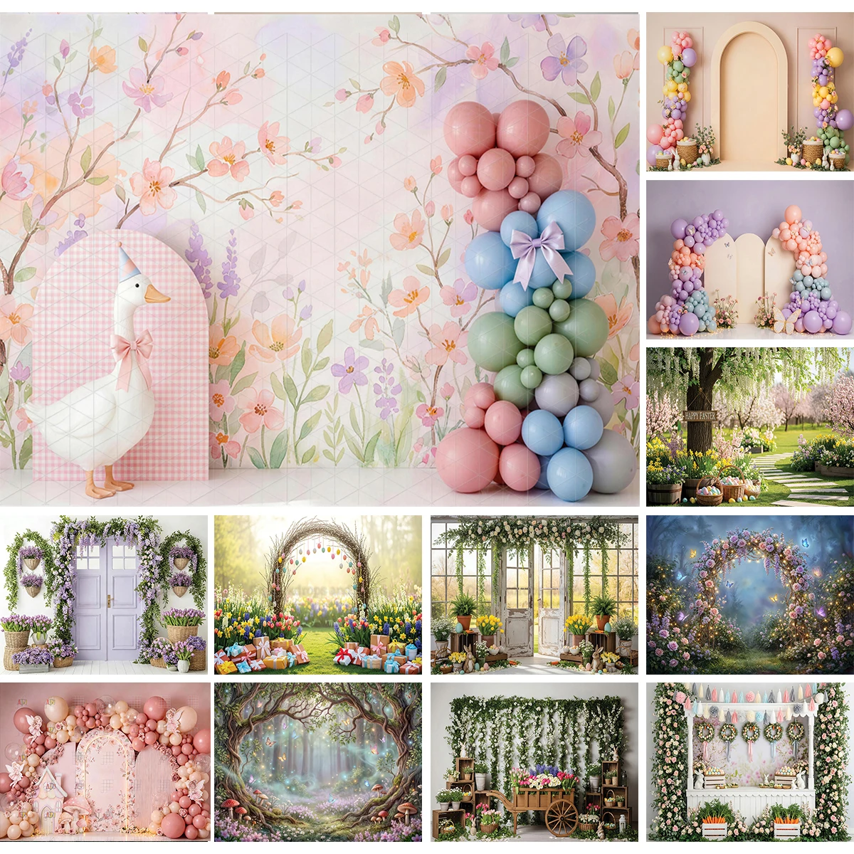 Goose Spring Garden Photography Backdrop Floral Animal Scenes Baby Cake Smash Easter Carrots Wonderland Forest Backgrounds