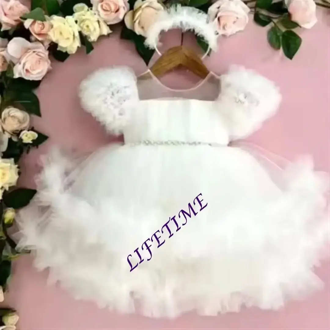 Girls Princess Birthday Party Dress Puffy Tiered Wedding Gown with Bow Child Host Performance Customizable Elegant Flow