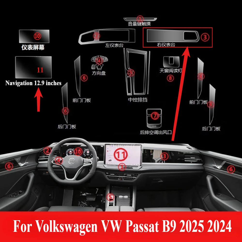 GAFAT Pellicola Protettiva Per VW Passat B9 2024/2025 – 2 Pezzi Per Schermo 12,9 Pollici, 6H Antigraffio E Antibatterica