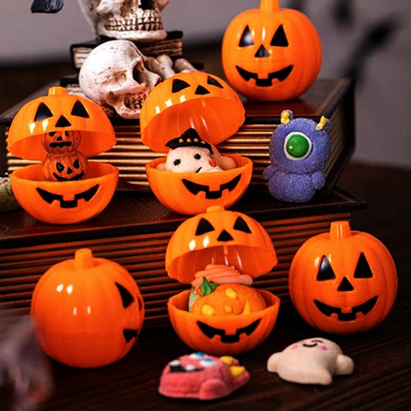 1/5/10PCS Plastic Pumpkins Candy Fillable Orange Halloween Pumpkin Eggs Candy Holder Containers Halloween Egg Hunt Treats Party