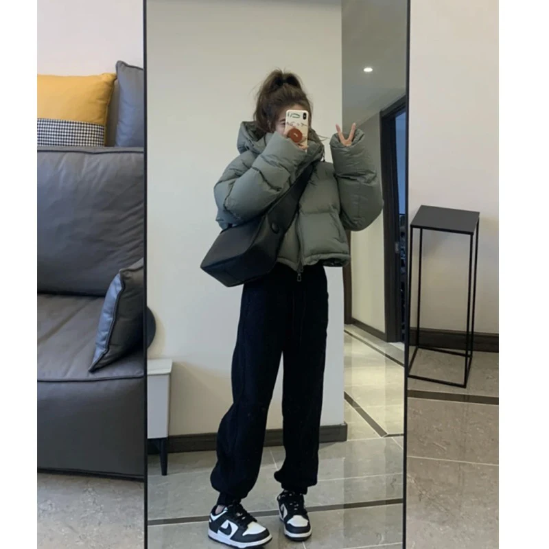 

Американские спортивные брюки с прямыми штанинами на подкладке, женские повседневные брюки небольшого размера с высокой талией и манжетами для похудения