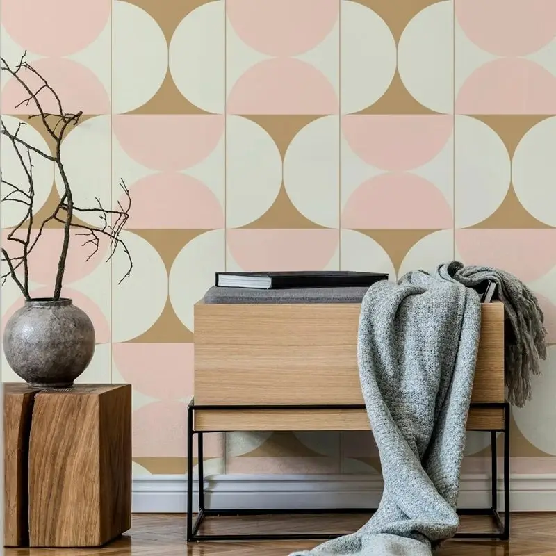 Pink and Beige Geometric Wallpaper Peel and Stick,Arch Design Elegant Wall Mural For Room Decor.Self-adhesive Or Tradition Paper