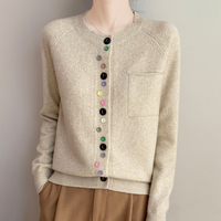 Spring Knitted O-neck Wool Cardigan Womens Long Sleeve Tops Colorful Button Pocket Female Casual Fashion New Knitwear Sweater