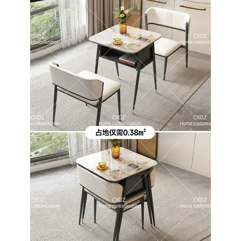 Balcony Small Table and Chair Set Living Room Leisure Rock Slab Mini Tea Table Combination Light Luxury Style